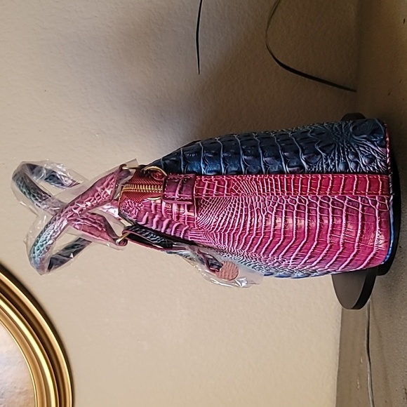 New! TRENDY Multi Blue Fuchsia Hombre Alligator Embossed Satctchel Handbag Purse - Picture 5 of 9